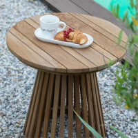 Gartentisch Woodie Beistelltisch Lamellen ø 50 cm Teakholz